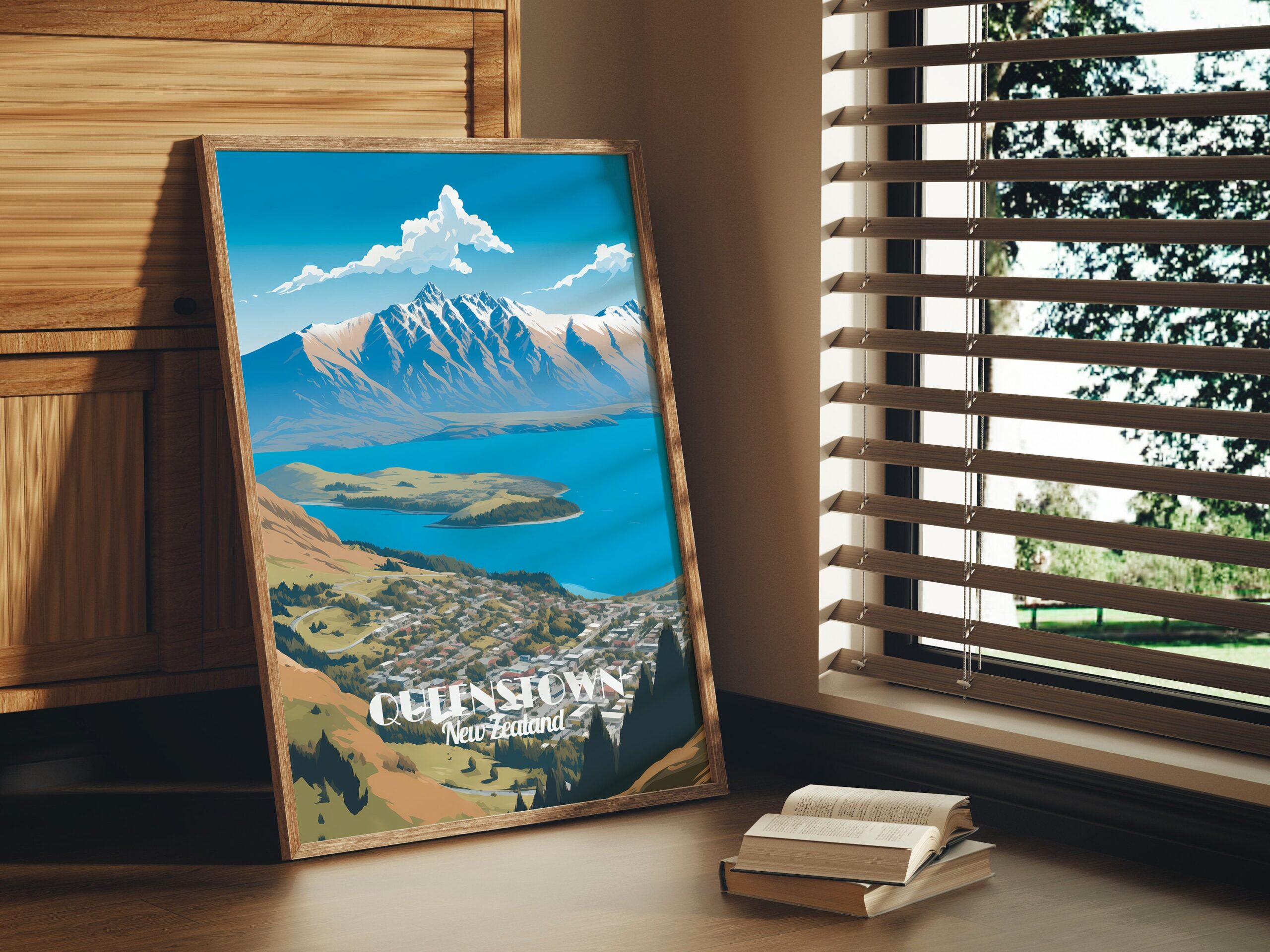 Poster Queenstown print Otago New Zealand Travel Poster Scenic Mountain Views Art Print Nature Wall Decor Adventure Gifts