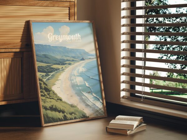 Poster Greymouth print West Coast New Zealand Travel Poster Scenic Coastal Art Print NZ Wall Decor Nature Adventure Gifts