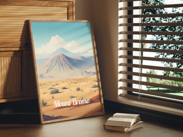 Poster Mount Bromo print Java Indonesia Travel Poster Scenic Volcano Views Art Print Nature Wall Decor Adventure Gifts