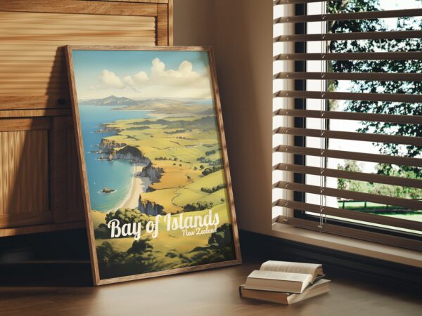 Poster Bay of Islands print Northland New Zealand Travel Poster Coastal Scenic Views Art Print NZ Wall Decor Beach Gifts