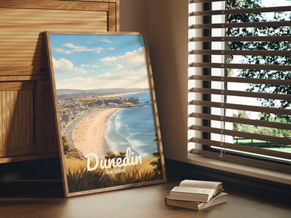 Poster Dunedin print Otago New Zealand Travel Poster Coastal Scenic Art Print NZ Wall Decor Nature Adventure Gifts