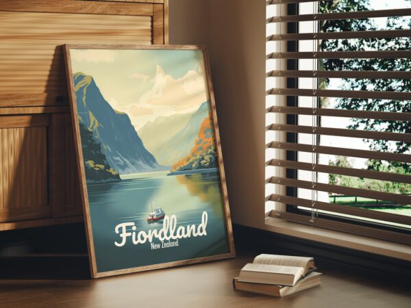 Poster Fiordland print Southland New Zealand Travel Poster Scenic Fjord Views Art Print NZ Wall Decor Adventure Gifts