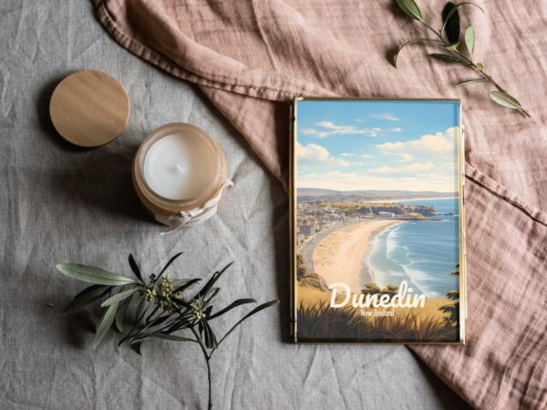 Poster Dunedin print Otago New Zealand Travel Poster Coastal Scenic Art Print NZ Wall Decor Nature Adventure Gifts