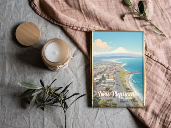 Poster New Plymouth print Taranaki New Zealand Travel Poster Scenic Coastal Views Art Print NZ Wall Decor Adventure Gifts