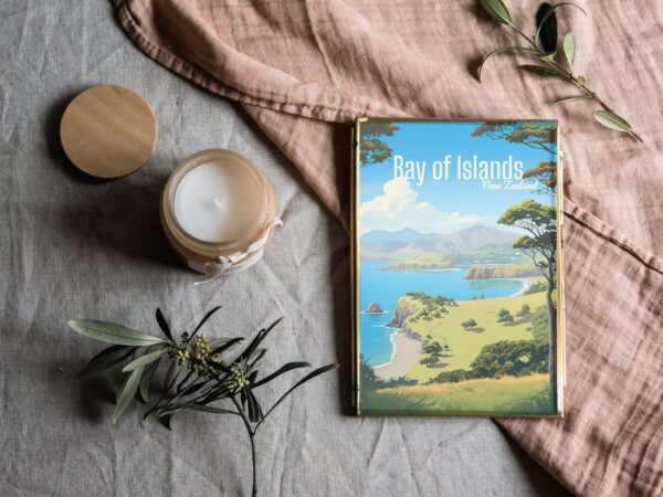 Poster Bay of Islands print Northland New Zealand Travel Poster Scenic Coastal Art Print NZ Wall Decor Adventure Beach Gifts