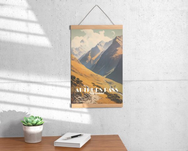 Poster Arthurs Pass print Canterbury New Zealand Travel Poster Scenic Hiking Trail Art Print Mountain Wall Decor Adventure Gifts