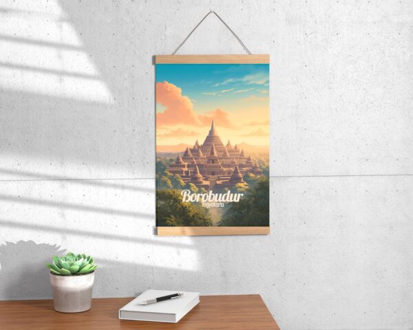 Poster Borobudur print Java Indonesia Travel Poster Temple Scenic Art Print Historic Site Wall Decor Cultural Heritage Gifts