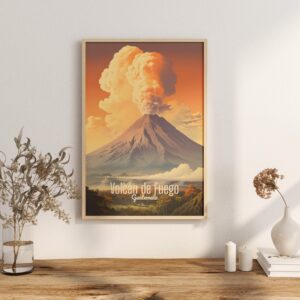 Poster Fuego Volcano print Guatemala Travel Poster Scenic Nature Art Print Volcano Wall Decor Adventure Gifts