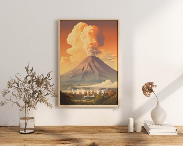 Poster Fuego Volcano print Guatemala Travel Poster Scenic Nature Art Print Volcano Wall Decor Adventure Gifts