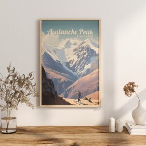 Poster Avalanche Peak print Canterbury New Zealand Travel Poster Scenic Hiking Views Art Print Wall Decor Adventure Gifts