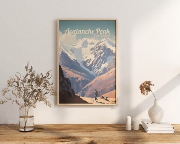 Poster Avalanche Peak print Canterbury New Zealand Travel Poster Scenic Hiking Views Art Print Wall Decor Adventure Gifts