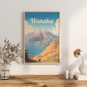 Poster Wanaka lake print Otago New Zealand Travel Poster Scenic Lake Views Art Print Wall Decor Adventure Gifts