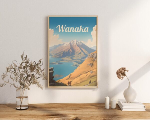 Poster Wanaka lake print Otago New Zealand Travel Poster Scenic Lake Views Art Print Wall Decor Adventure Gifts