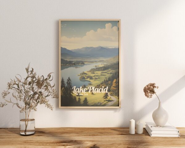 Poster Lake Placid print New York Travel Poster Scenic Mountain Views Art Print Nature Wall Decor Adventure Gifts