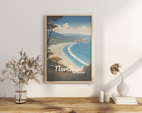 Poster Northland Beach print Northland New Zealand Travel Poster Scenic Coastal Views Art Print Nature Wall Decor Adventure Gifts