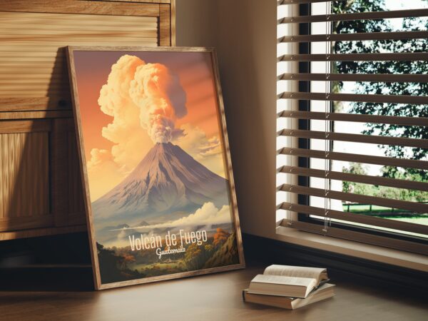 Poster Fuego Volcano print Guatemala Travel Poster Scenic Nature Art Print Volcano Wall Decor Adventure Gifts