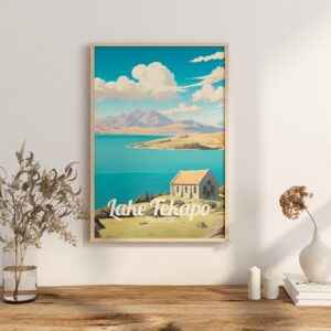 Poster Lake Tekapo print Canterbury New Zealand Travel Poster Scenic Night Sky Art Print Nature Wall Decor Adventure Gifts