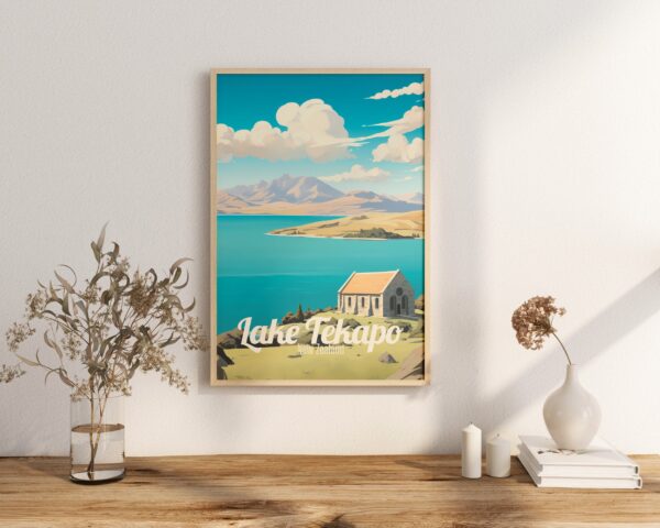 Poster Lake Tekapo print Canterbury New Zealand Travel Poster Scenic Night Sky Art Print Nature Wall Decor Adventure Gifts