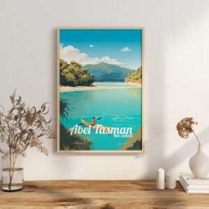 Poster Abel Tasman print New Zealand Travel Poster Kayak Beach Hiking Scenic Art Print NZ Wall Decor Coastal Adventure Home Gifts