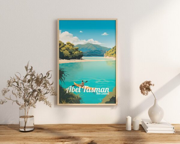 Poster Abel Tasman print New Zealand Travel Poster Kayak Beach Hiking Scenic Art Print NZ Wall Decor Coastal Adventure Home Gifts