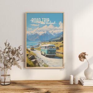 Poster Road Trip Hiace Van print New Zealand Travel Poster Scenic Camper Views Art Print Nature Wall Decor Adventure van life Gift