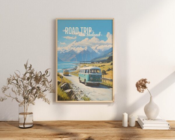 Poster Road Trip Hiace Van print New Zealand Travel Poster Scenic Camper Views Art Print Nature Wall Decor Adventure van life Gift