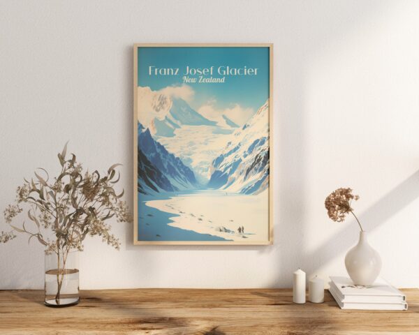 Poster Franz Josef Glacier print West Coast New Zealand Travel Poster Scenic Glacier Art Print NZ Wall Decor Adventure Nature Gifts