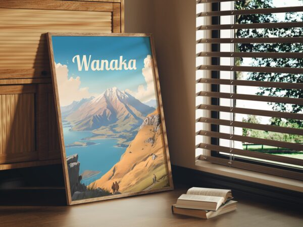 Poster Wanaka lake print Otago New Zealand Travel Poster Scenic Lake Views Art Print Wall Decor Adventure Gifts