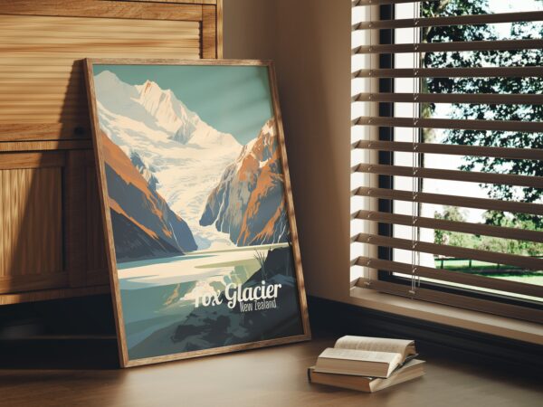 Poster Fox Glacier print West Coast New Zealand Travel Poster Scenic Glacier Art Print NZ Wall Decor Nature Adventure Gifts