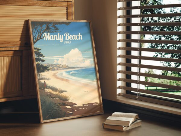 Poster Manly Beach print New South Wales Australia Travel Poster Scenic Coastal Views Art Print Surfing Wall Decor Adventure Gifts