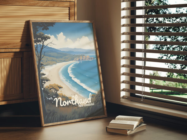 Poster Northland Beach print Northland New Zealand Travel Poster Scenic Coastal Views Art Print Nature Wall Decor Adventure Gifts