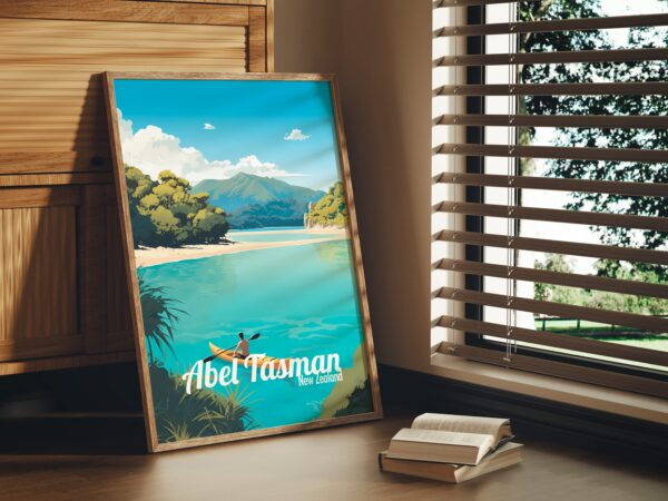 Poster Abel Tasman print New Zealand Travel Poster Kayak Beach Hiking Scenic Art Print NZ Wall Decor Coastal Adventure Home Gifts