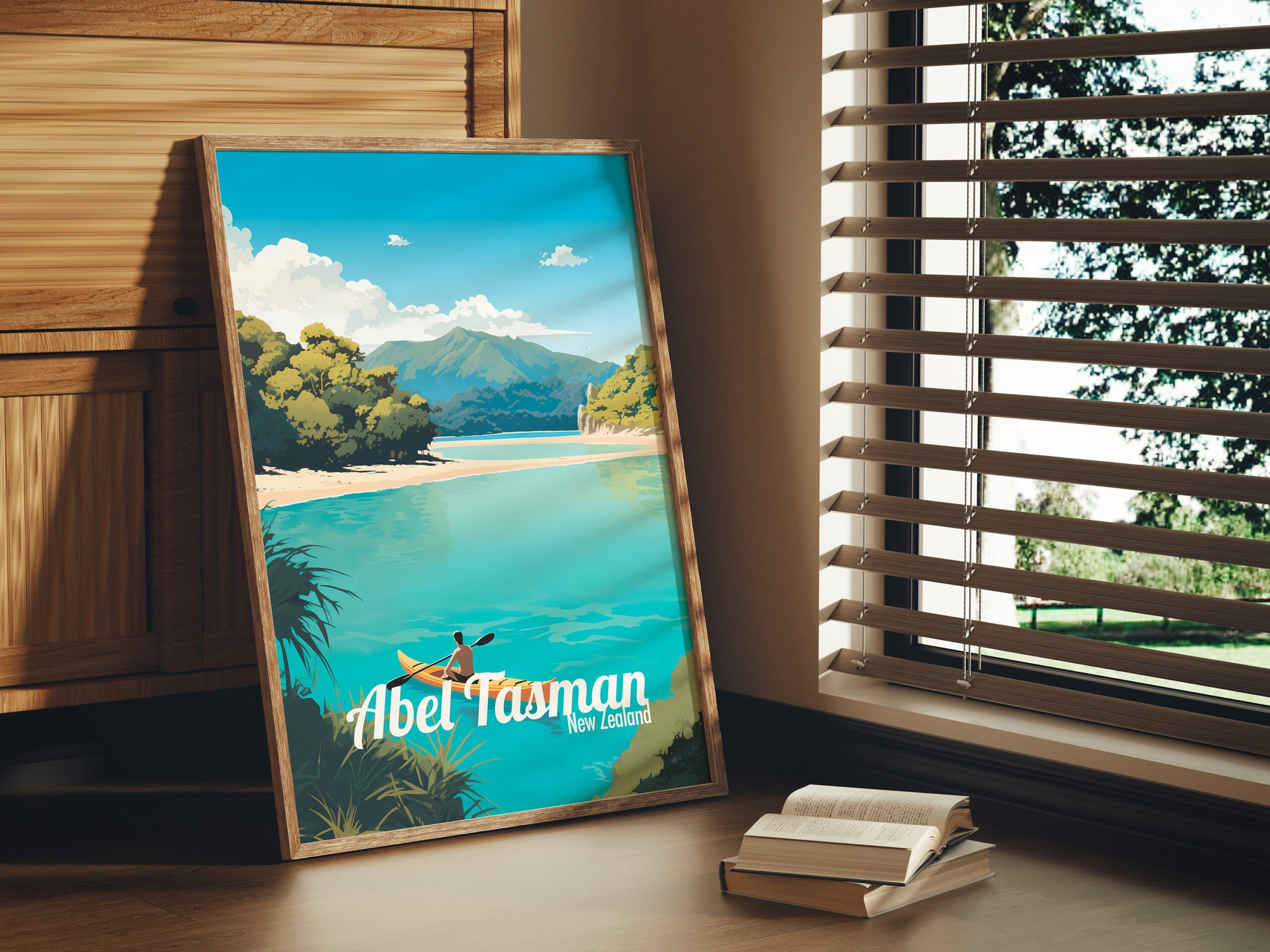 Poster Abel Tasman print New Zealand Travel Poster Kayak Beach Hiking Scenic Art Print NZ Wall Decor Coastal Adventure Home Gifts