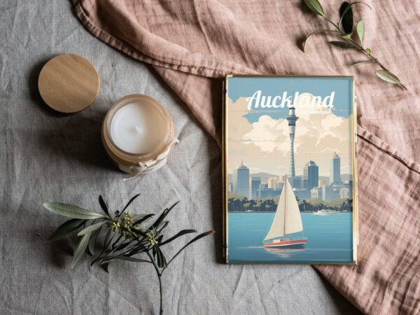 Poster Auckland print Auckland New Zealand Travel Poster City Skyline Art Print Urban NZ Wall Decor Adventure Home Gifts boat ocean