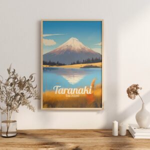 Poster Taranaki print Taranaki New Zealand Travel Lake Reflection Poster Scenic Mountain Views Art Print Wall Decor Adventure Gifts