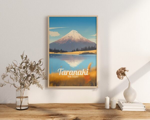 Poster Taranaki print Taranaki New Zealand Travel Lake Reflection Poster Scenic Mountain Views Art Print Wall Decor Adventure Gifts