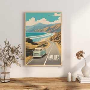 Poster Van Life print New Zealand Travel Poster Scenic Camper Views Art Print Wall Decor Adventure Road Trip Gifts