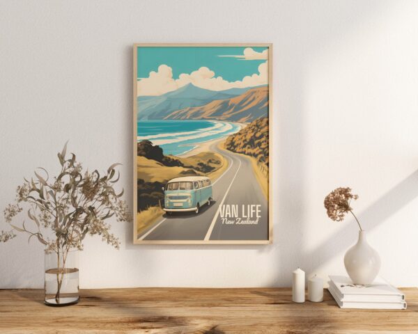 Poster Van Life print New Zealand Travel Poster Scenic Camper Views Art Print Wall Decor Adventure Road Trip Gifts