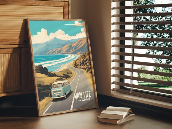 Poster Van Life print New Zealand Travel Poster Scenic Camper Views Art Print Wall Decor Adventure Road Trip Gifts