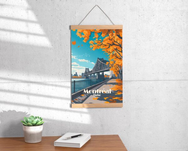 Poster Montreal Jacques Cartier bridge Quebec Saint Laurent Downtown and Mount Royal Poster, winter autonm fall print quebec poster