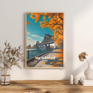 Poster Montreal Jacques Cartier bridge Quebec Saint Laurent Downtown and Mount Royal Poster, winter autonm fall print quebec poster