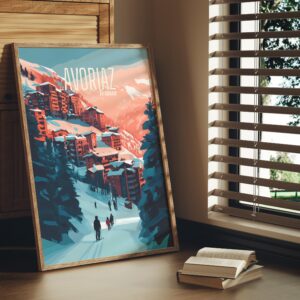 Poster Avoriaz France Alpes Morzine in Winter ski station Thonon print Haute-Savoie poster and Portes du Soleil print