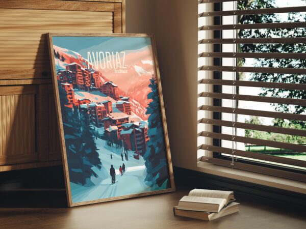 Poster Avoriaz France Alpes Morzine in Winter ski station Thonon print Haute-Savoie poster and Portes du Soleil print