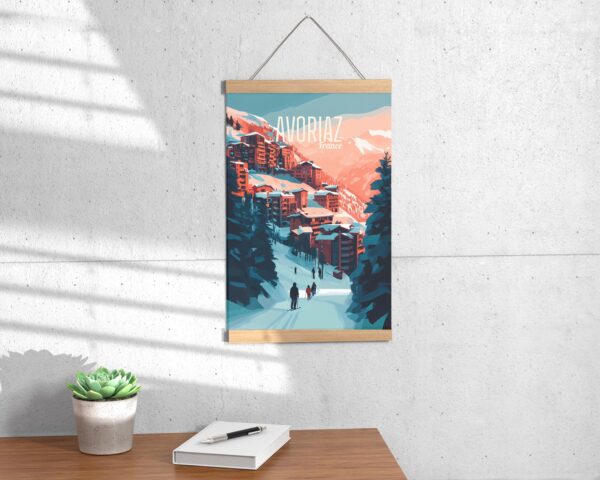 Poster Avoriaz France Alpes Morzine in Winter ski station Thonon print Haute-Savoie poster and Portes du Soleil print