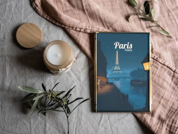 Print Paris Eiffel Tower Poster France Night Lights Wall Decor Romantic Cityscape Art Print Seine River Europe Boat print