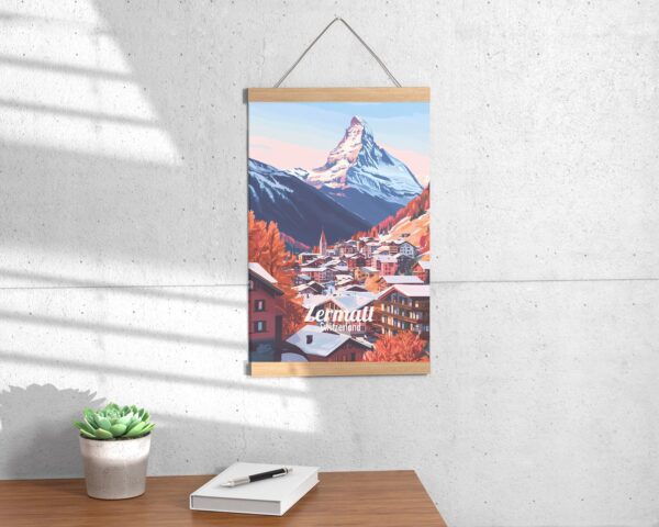 Print Zermatt Matterhorn Poster Switzerland Alpine Peaks Wall Decor Swiss Alps Art Print Winter Adventure Ski Town