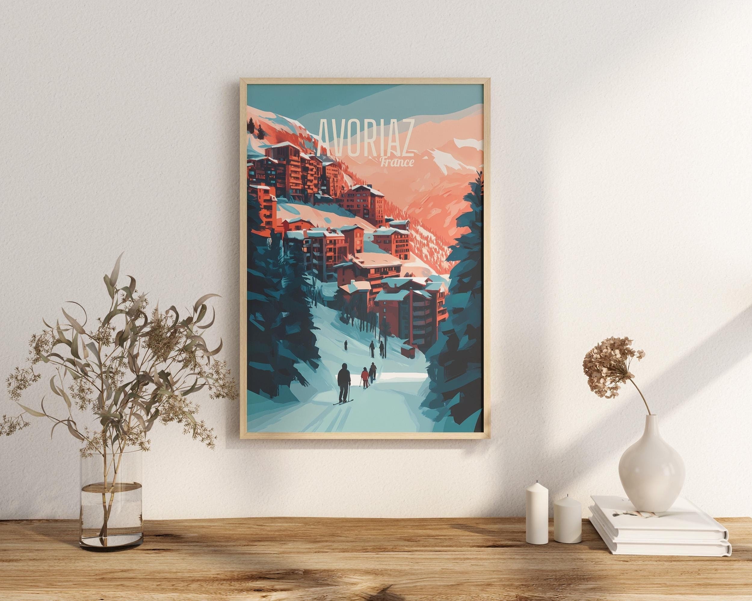 Poster Avoriaz France Alpes Morzine in Winter ski station Thonon print Haute-Savoie poster and Portes du Soleil print