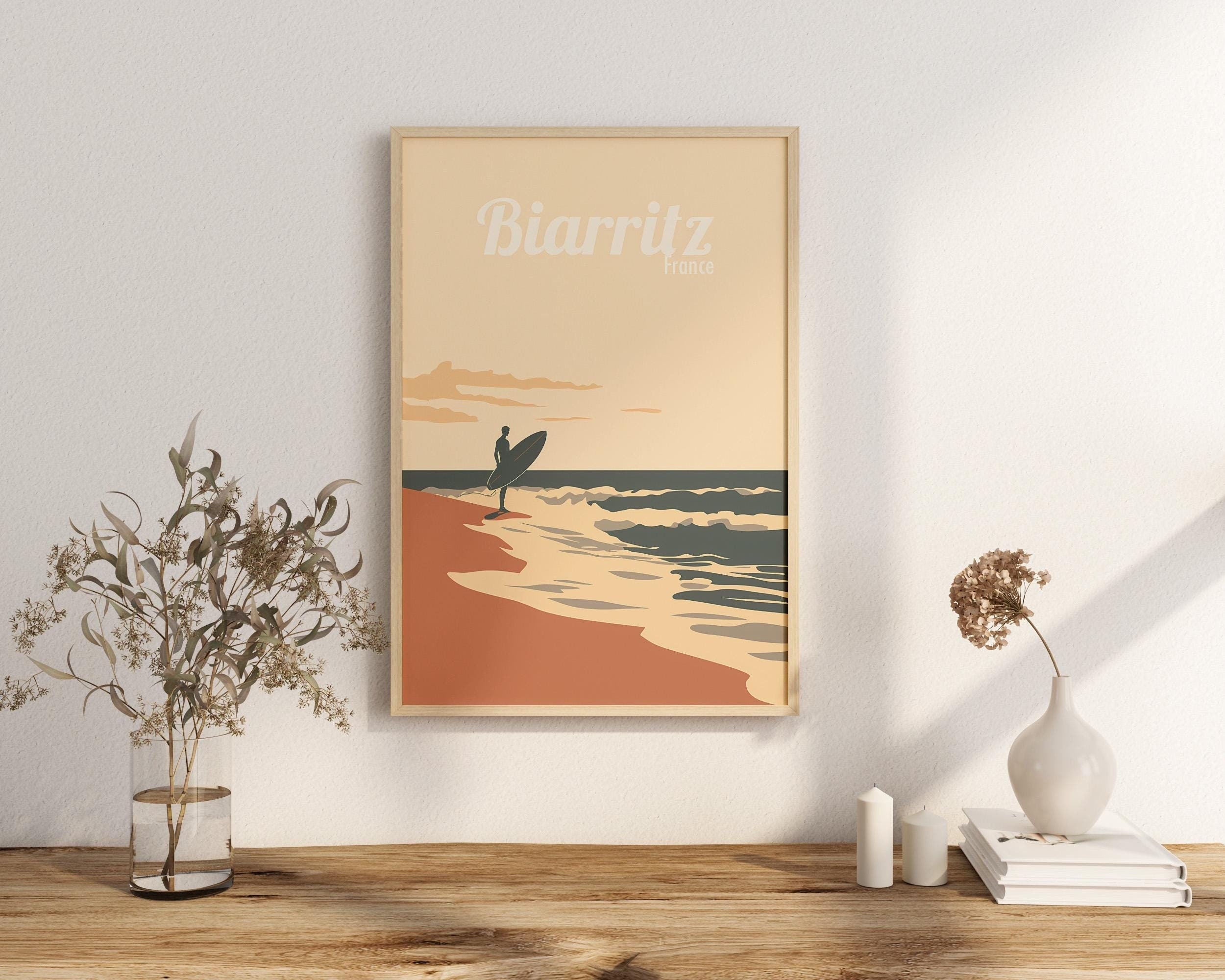 Print Biarritz Poster France Surf Waves Beachside Sunsets Wall Decor Atlantic Coast Art Print Bay of Biscay French Basque Coast Landes