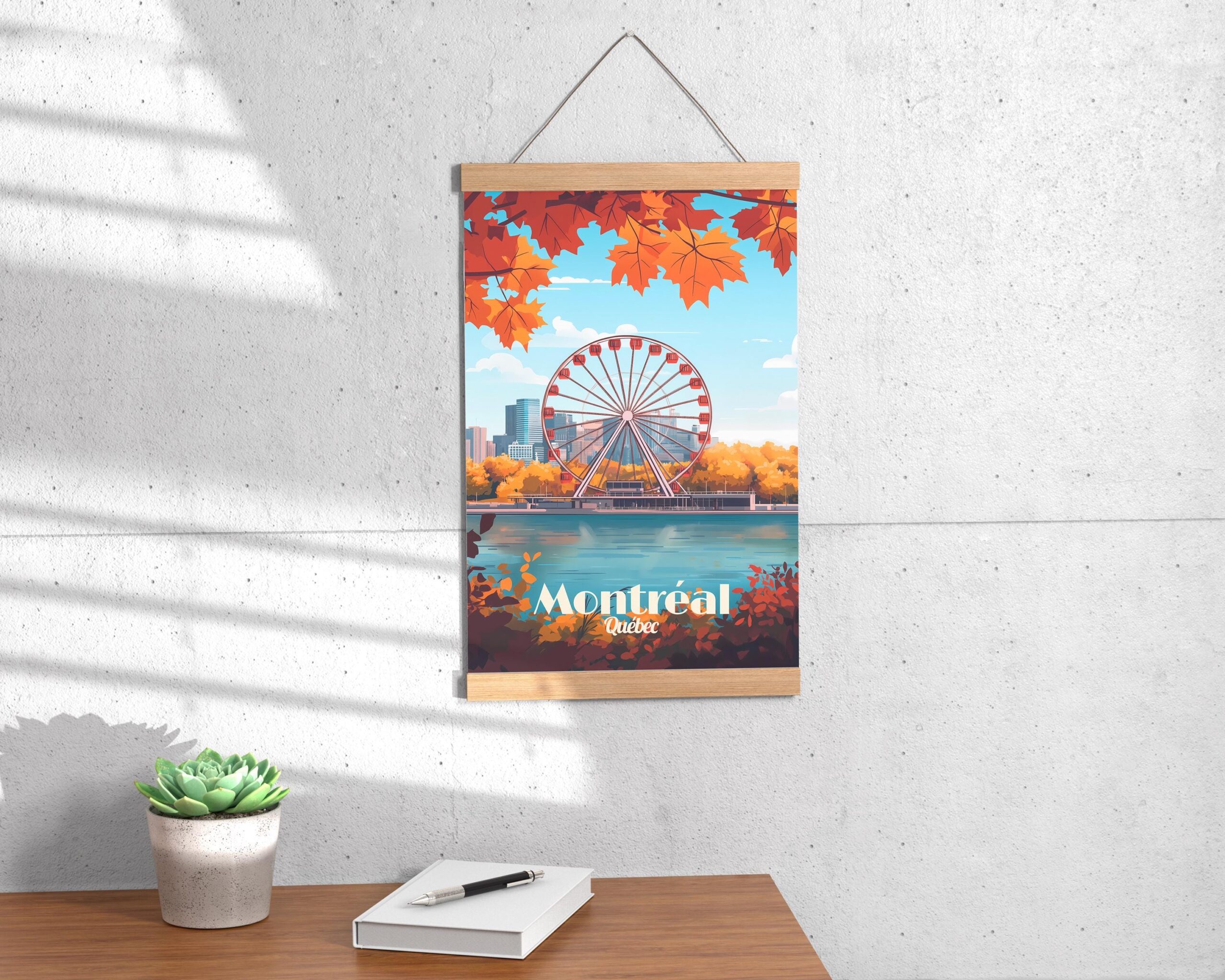 Poster Montreal City Print - Old Port Quebec Saint Laurent Street Ferris Wheel Downtown and Mount Royal Poster