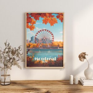 Poster Montreal City Print - Old Port Quebec Saint Laurent Street Ferris Wheel Downtown and Mount Royal Poster